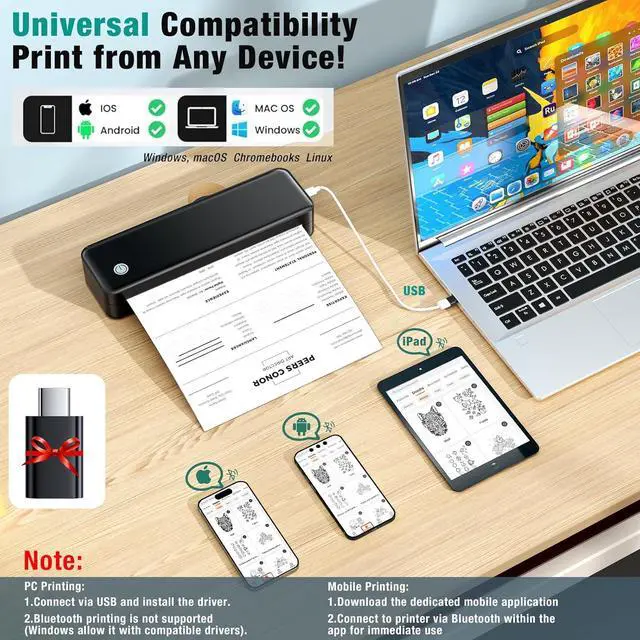 Alt view image 2 of 7 - Portable Printer Wireless for Travel, Inkless Thermal Printer Supports 8.5 x 11 Inch Thermal Paper, Bluetooth Compatible with iOS, Android, Laptop Includes 2 Rolls & 10 Sheets of Paper Kit