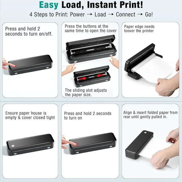 Alt view image 3 of 7 - Portable Printer Wireless for Travel, Inkless Thermal Printer Supports 8.5 x 11 Inch Thermal Paper, Bluetooth Compatible with iOS, Android, Laptop Includes 2 Rolls & 10 Sheets of Paper Kit