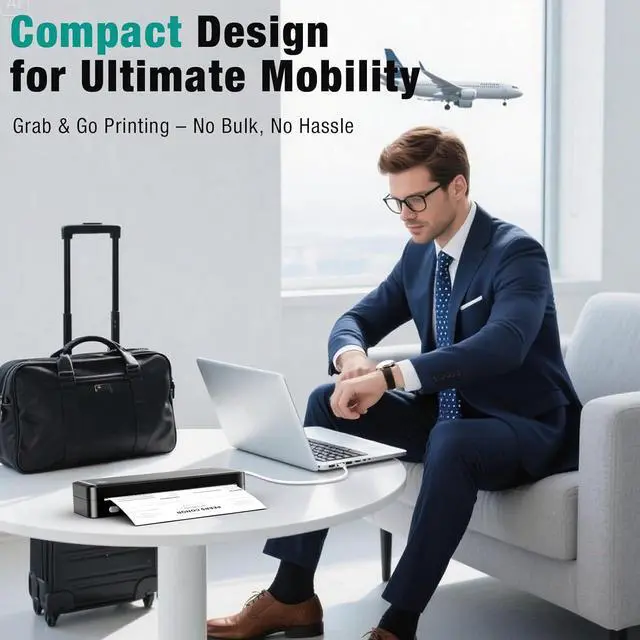 Alt view image 6 of 7 - Portable Printer Wireless for Travel, Inkless Thermal Printer Supports 8.5 x 11 Inch Thermal Paper, Bluetooth Compatible with iOS, Android, Laptop Includes 2 Rolls & 10 Sheets of Paper Kit