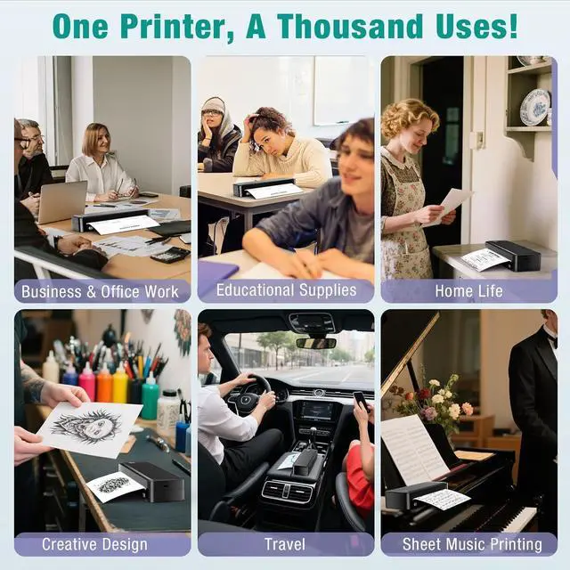 Alt view image 7 of 7 - Portable Printer Wireless for Travel, Inkless Thermal Printer Supports 8.5 x 11 Inch Thermal Paper, Bluetooth Compatible with iOS, Android, Laptop Includes 2 Rolls & 10 Sheets of Paper Kit
