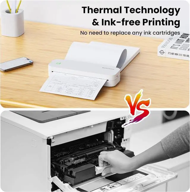 Alt view image 5 of 7 - Portable Printer for Travel, Bluetooth Thermal Printer Supports 8.5 x 11 Inch US Letter Size, Compatible with Android and iOS & Laptop Inkless Mobile for Office, Car, School