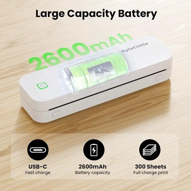 Alt view image 7 of 7 - Portable Printer for Travel, Bluetooth Thermal Printer Supports 8.5 x 11 Inch US Letter Size, Compatible with Android and iOS & Laptop Inkless Mobile for Office, Car, School