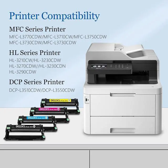 Alt view image 2 of 6 - DR223CL Drum Unit Set 4-Pack Replacement for Brother DR223 DR-223CL DR-223CL-BK Drum use to MFC-L3710CW MFC-L3770CDW HL-3230CDN HL-3290CDW HL-3270CDW Printer Drum