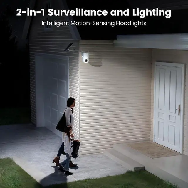 Alt view image 4 of 7 - AOSU Security Cameras Wireless Outdoor - 3K/5MP Solar Powered 400-Lumen Floodlight Camera, 360° Pan/Tilt Surveillance, Night Vision, 2.4G WiFi Camera, Auto Tracking, AI Human/Vehicle/Pet Detection
