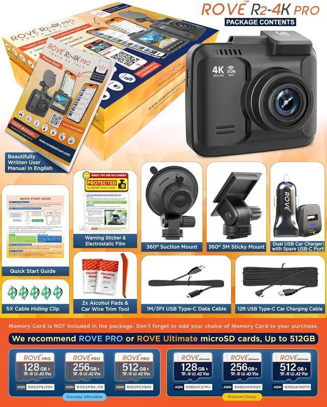 Alt view image 6 of 7 - ROVE R2-4K PRO Dash Cam, Built-in GPS, 5G WiFi Dash Camera for Cars, 2160P UHD 30fps Dashcam with APP, 2.4" IPS Screen, Night Vision, WDR, 150° Wide Angle, 24-Hr Parking Mode, Supports 512GB Max
