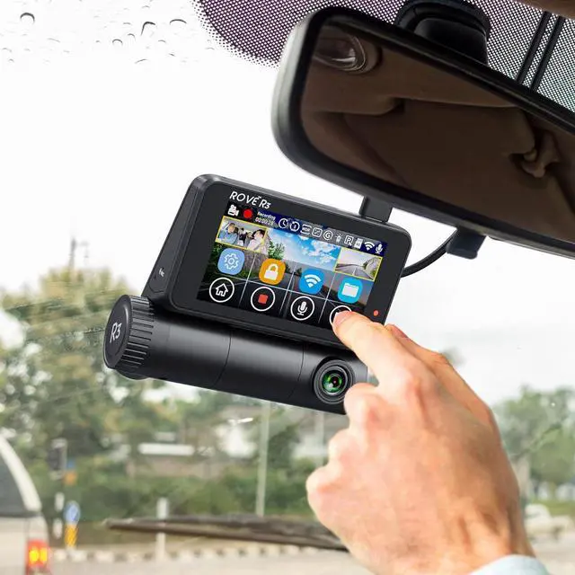 Alt view image 2 of 7 - ROVE R3 Dash Cam Front and Rear with Cabin, 3 IPS Touch Screen, 3 Channel Dash Cam 1440P+1080P+1080P, IR Night Vision, 5GHz WiFi, Up to 30MB/s Download Speed, Quad-Mode GPS, Supports 512GB Max