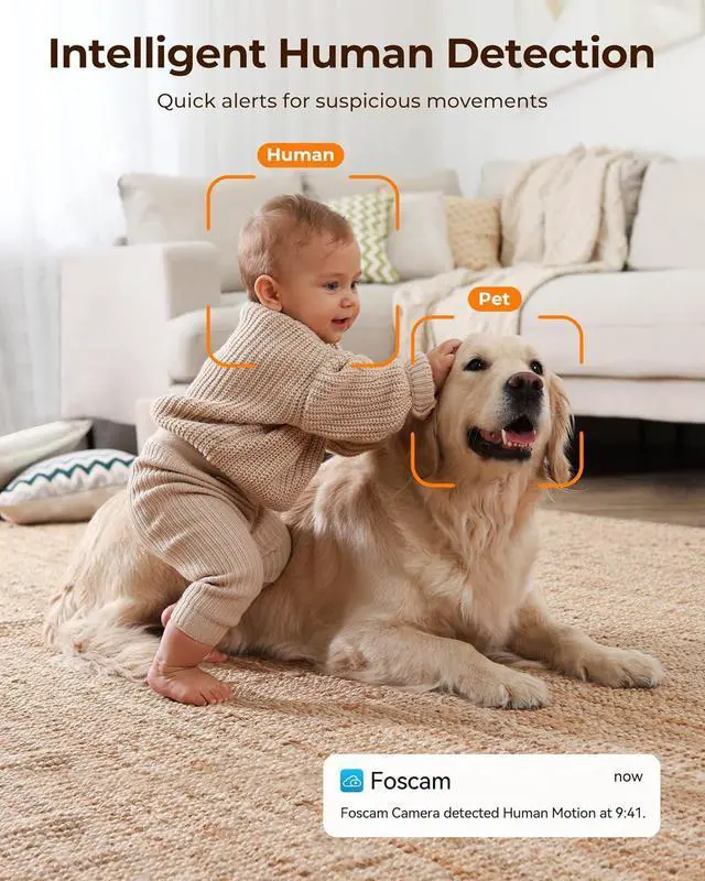 Alt view image 3 of 7 - FOSCAM Home Security Camera R4S 4MP WiFi IP Camera,Wireless Baby Monitor with AI Human Detection Sound Detection 33ft Night Vision 2 Way Audio Camera Compatible with Alexa Black