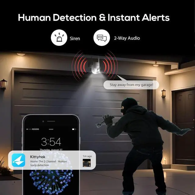 Alt view image 5 of 7 - Kittyhok PT Solar Camera Security Outdoor | 2K FHD Security Camera Wireless Outdoor, Solar Battery Powered, Color Night Vision, Smart Detection, IP66 Weatherproof, Local Recording for Home Security