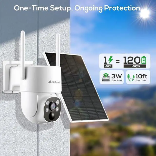 Alt view image 3 of 7 - Kittyhok PT Solar Camera Security Outdoor | 2K FHD Security Camera Wireless Outdoor, Solar Battery Powered, Color Night Vision, Smart Detection, IP66 Weatherproof, Local Recording for Home Security