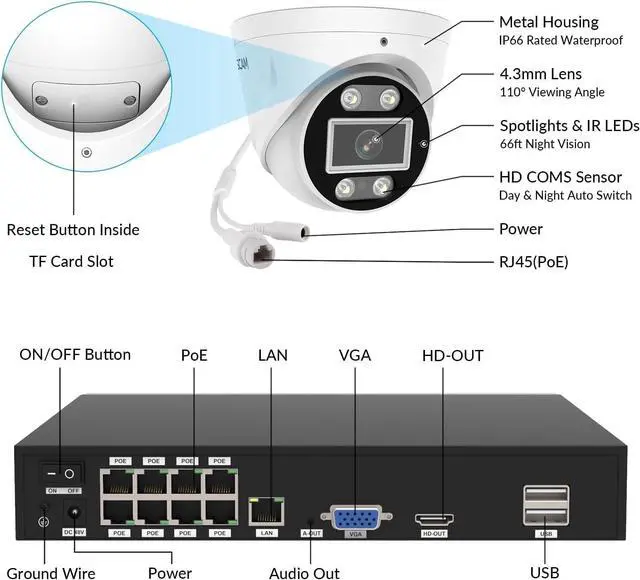 Alt view image 6 of 7 - FOSCAM 4K 8MP NVR PoE Security Camera System 8 Channel NVR 4pcs Wired Outdoors IP PoE 8MP Security Cameras, 2TB HDD, Color Night Vision, 2-Way Audio, AI Human Vehicle Detection, FNA108E-T4