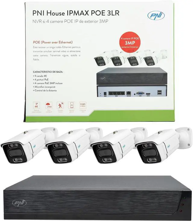 Alt view image 3 of 7 - PNI House IPMAX POE 3LR Video Surveillance kit, NVR with 4 POE Ports and 10 in Network, and 4 Cameras with IP 3MP, Outdoor, Power Over Ethernet