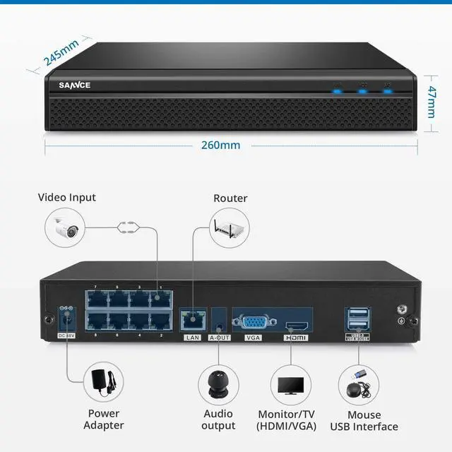 Alt view image 3 of 7 - SANNCE 4K POE Security Camera System - 8CH 8MP NVR Recorder with 4PCS 5MP Outdoor Bullet Surveillance Cameras, Power Over Ethernet, Easy Mobile Access with APP Alert(No HDD)