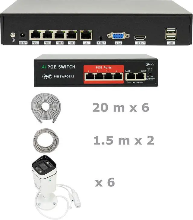 Alt view image 4 of 7 - NVR POE Video Surveillance Pack, 6 Cameras, Switch, Cable