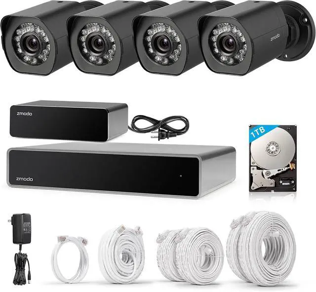 Alt view image 6 of 7 - Zmodo Full HD 1080p Simplified PoE Security Camera System w/Repeater, 4 x 2.0 Megapixel IP Outdoor Surveillance Camera, 8CH HDMI NVR and 1TB Hard Drive