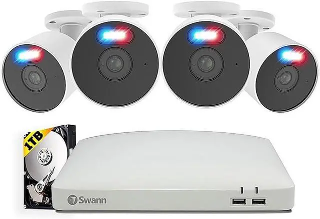 Main image of Swann Home DVR Security System 1TB, 8 Channel 4 Camera, 1080P HD Video, Indoor Outdoor Surveillance CCTV, Color Night Vision, Heat Motion Detection
