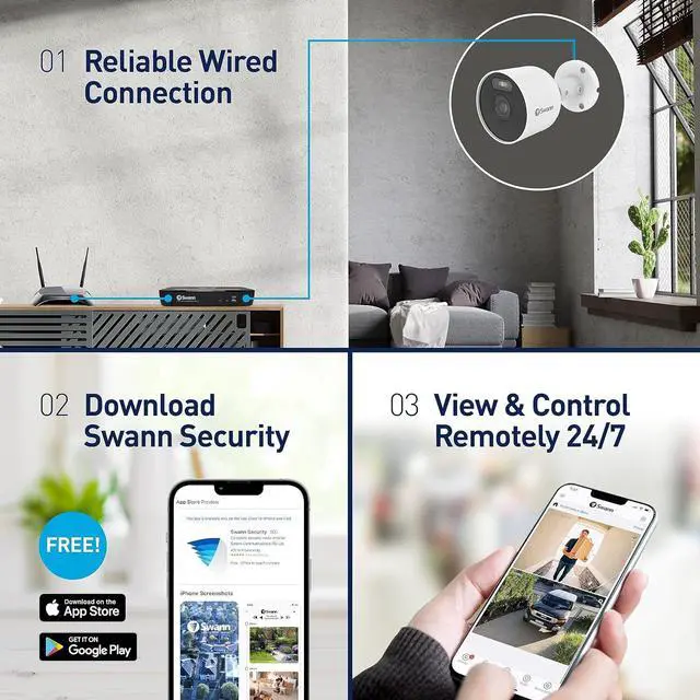 Alt view image 4 of 7 - Swann Home DVR Security System 1TB, 8 Channel 4 Camera, 1080P HD Video, Indoor Outdoor Surveillance CCTV, Color Night Vision, Heat Motion Detection