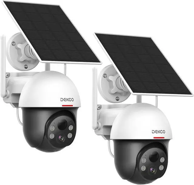 Main image of Security Cameras Wireless Outdoor, Solar Powered, Panoramic PTZ, Auto Motion Tracking, True 2K, Color Night Vision, Spotlights, 2-Way Talk, 2 Pack