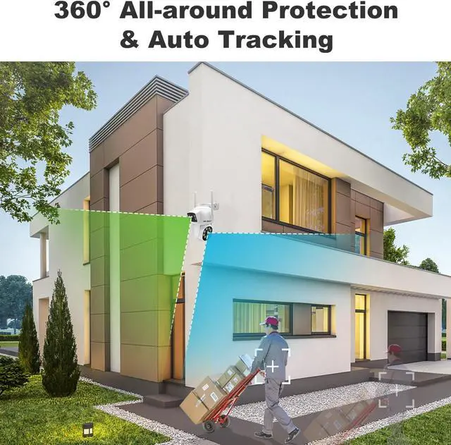 Alt view image 3 of 7 - PTZ WiFi Security Camera Outdoor with Dual Lens, CCTV Surveillance with Dual View, Cloud Storage Upgraded with Color Night, Auto Tracking Humanoid Detection [DC&PoE]
