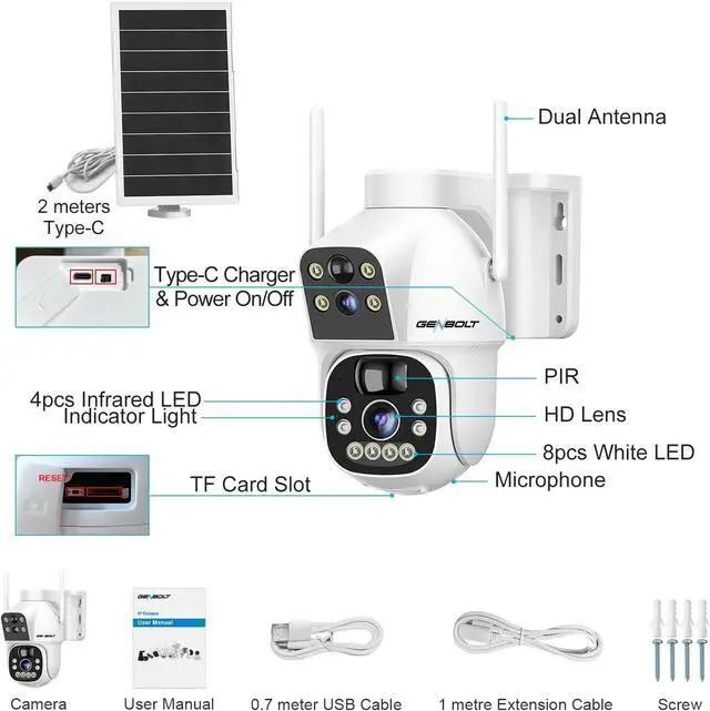 Alt view image 6 of 7 - GENBOLT Solar WiFi Security Camera Outdoor Wireless, 8W 15600mAh Battery Powered Home Surveillance Cam CCTV with Dual View, Dual Lens Spotlight IP Cam with Color Night, PIR Detection