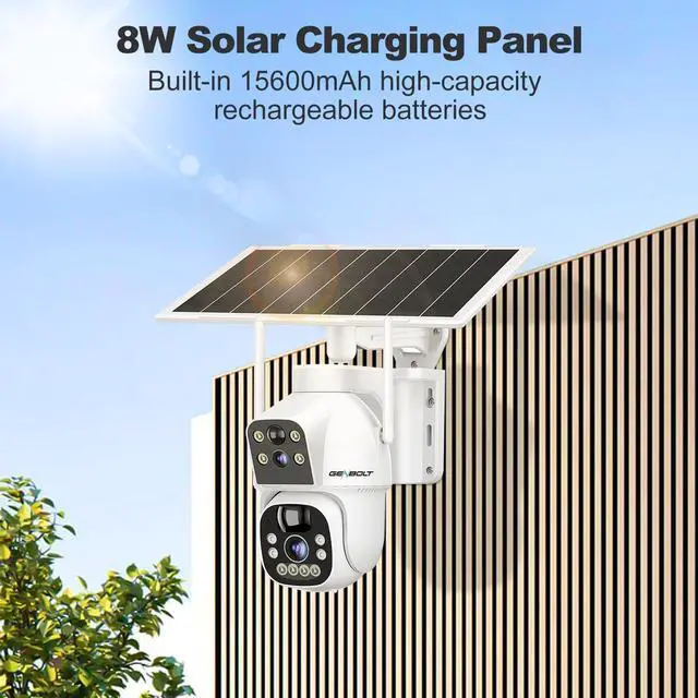 Alt view image 4 of 7 - Solar WiFi Security Camera Outdoor Wireless, 8W 15600mAh Battery Powered Home Surveillance Cam CCTV with Dual View, Dual Lens Spotlight IP Cam with Color Night, PIR Detection