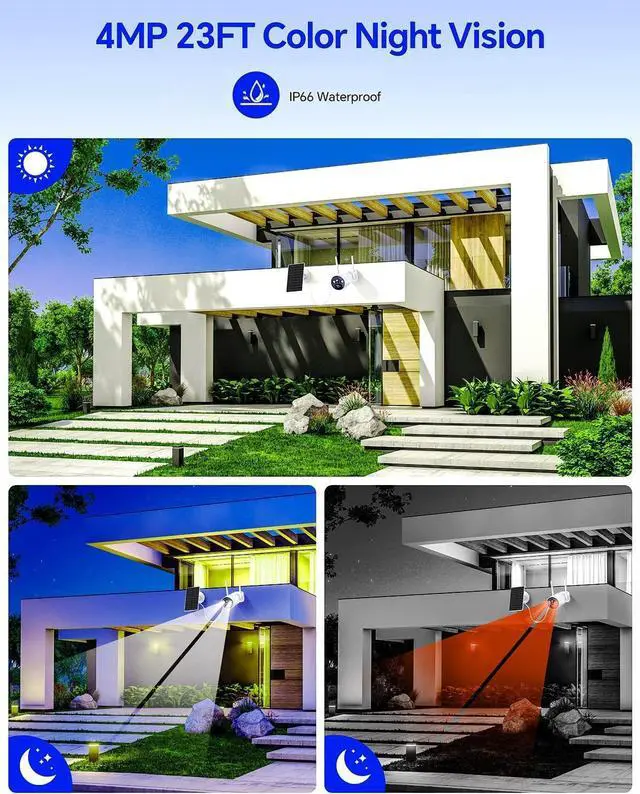 Alt view image 4 of 7 - Gadpiparty CAMCAMP 2.5K Wireless Security Camera System, Solar Powered, Home Security System with 10CH NVR, 500GB HDD, Color Night Vision, Motion Detection, 2-Way Audio, IP66, 2.4G/5G WiFi - No Month