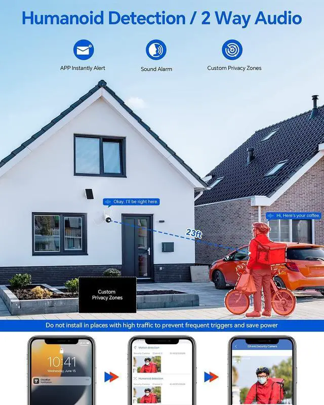 Alt view image 5 of 7 - Gadpiparty CAMCAMP 2.5K Wireless Security Camera System, Solar Powered, Home Security System with 10CH NVR, 500GB HDD, Color Night Vision, Motion Detection, 2-Way Audio, IP66, 2.4G/5G WiFi - No Month