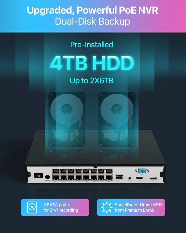 Alt view image 2 of 7 - Gadpiparty ZOSI 24CH 8pcs 4K PoE Security Bullet Camera System,16 Port 24CH 8MP NVR with 4TB HDD &16 Port Gigabit PoE Switch & 8 Port Gigabit PoE Switch, Face/Person/Vehicle Detection, for 24/7 Recor