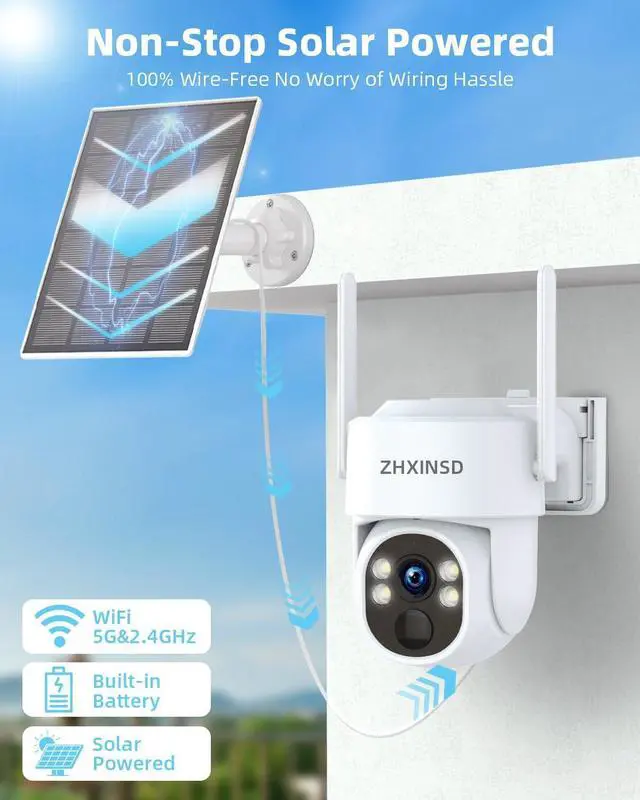 Alt view image 2 of 7 - Gadpiparty Solar Security Cameras System, Wireless Outdoor with 10" LCD Monitor, 4PCS 4MP Solar Powered PTZ Camera with Solar Panel for Home Security, 10 CH Expandable, Color Night Vision, 2-Way Audio