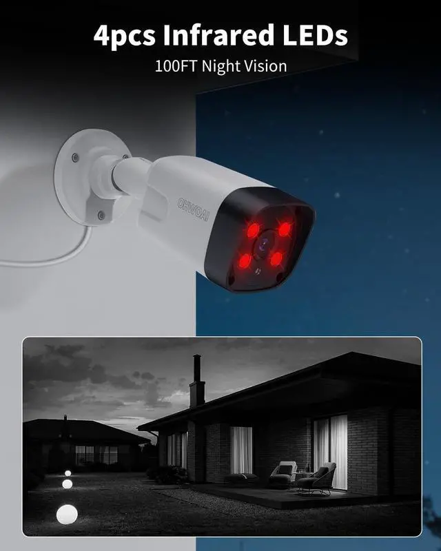 Alt view image 4 of 7 - OHWOAI Extend Camera for Outdoor CCTV Security Camera System with 130°Wide Angle-Lens,8.0MP IP Wired Security Cameras,Home Surveillance Video Equipment