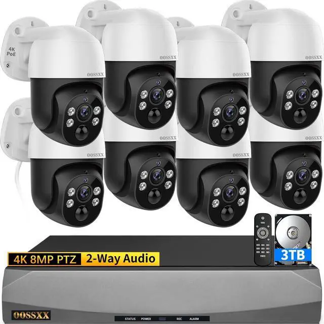 Main image of 4K 8MP PoE PTZ Wired Security Camera System, Outdoor/Indoor Home Surveillance Cameras, 2-Way Audio, PIR/AI Human Detection, Remote Control, No Monthly Fee, 8Cameras 3TB HDD Included