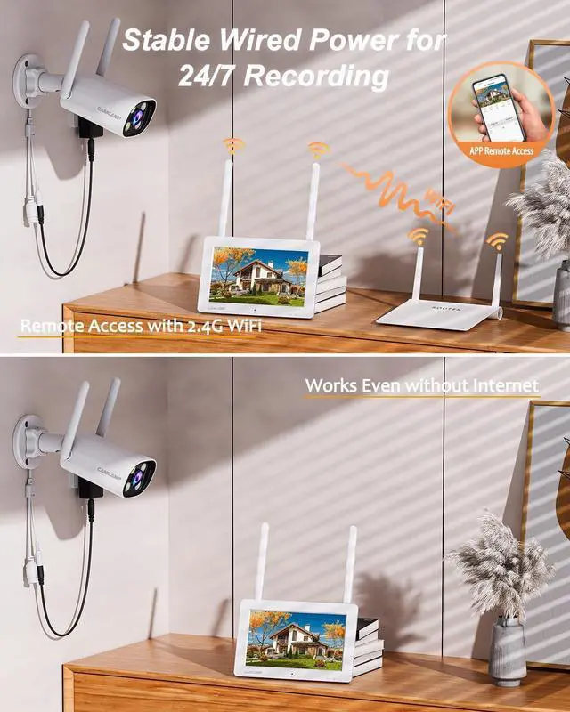 Alt view image 3 of 7 - Gadpiparty Camcamp Wireless Security Camera System with 7" Touchscreen Monitor & 2PCS 2K Wired Outdoor Security Camera, Plug-in Power, Color Night Vision, 2 Way Audio, Motion Detection, 32GB SD Card