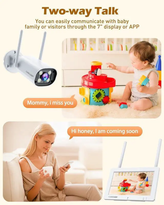 Alt view image 4 of 7 - Gadpiparty Camcamp Wireless Security Camera System with 7" Touchscreen Monitor & 2PCS 2K Wired Outdoor Security Camera, Plug-in Power, Color Night Vision, 2 Way Audio, Motion Detection, 32GB SD Card