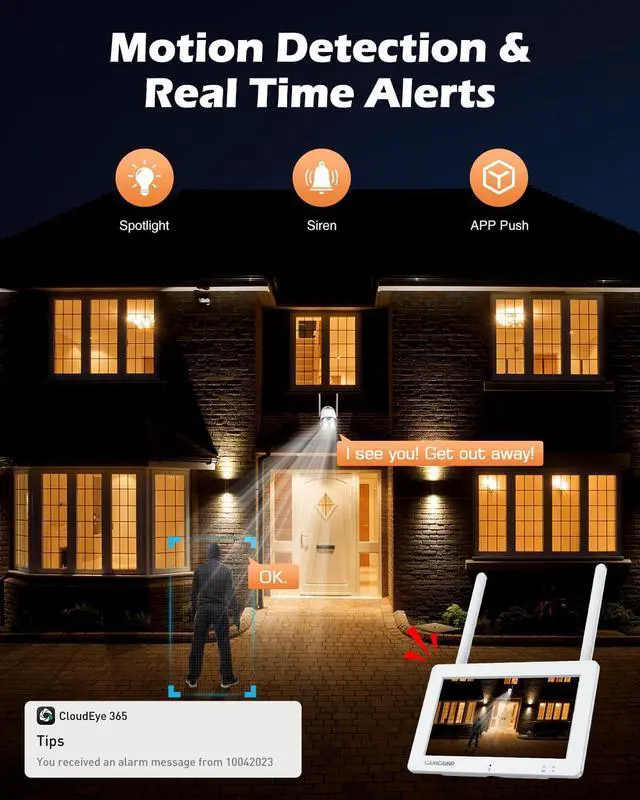 Alt view image 5 of 7 - Gadpiparty Camcamp Wireless Security Camera System with 7" Touchscreen Monitor & 2PCS 2K Wired Outdoor Security Camera, Plug-in Power, Color Night Vision, 2 Way Audio, Motion Detection, 32GB SD Card