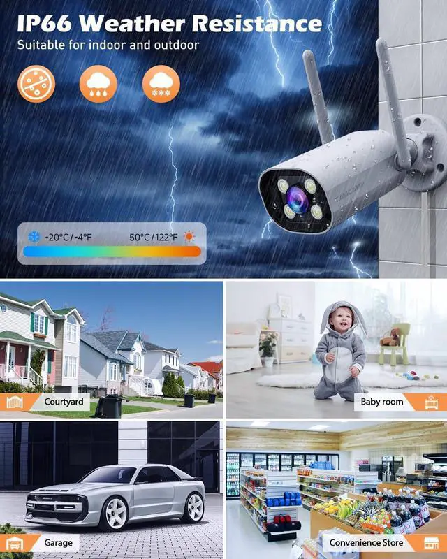 Alt view image 6 of 7 - Gadpiparty Camcamp Wireless Security Camera System with 7" Touchscreen Monitor & 2PCS 2K Wired Outdoor Security Camera, Plug-in Power, Color Night Vision, 2 Way Audio, Motion Detection, 32GB SD Card