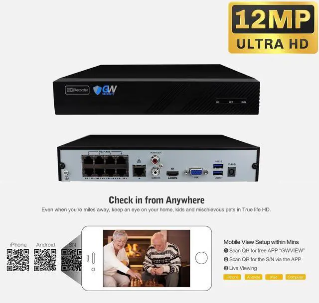 Alt view image 4 of 7 - Gadpiparty GW Security 8 Channel 12MP NVR 4K Security Camera System with (2) Bullet and (2) Dome 8MP PoE Color Night Vision Outdoor/Indoor Microphone Cameras, Smart AI Human/Vehicle Detection