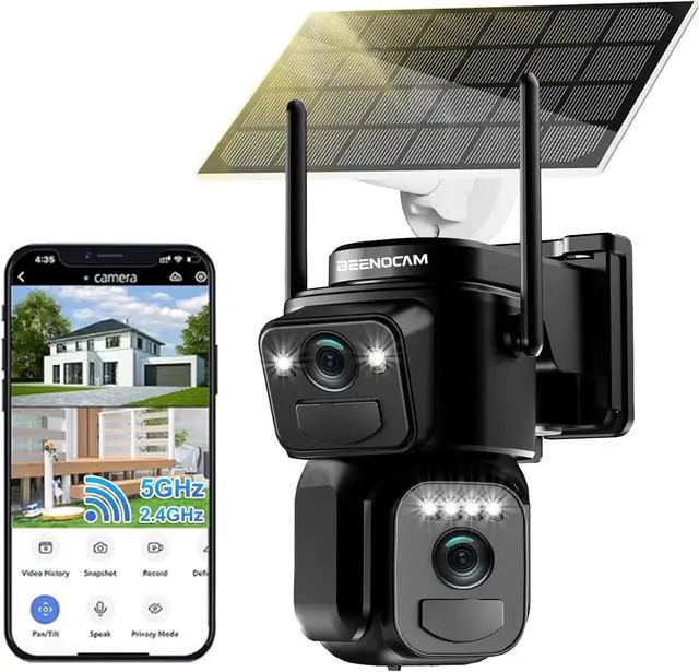 Main image of BEENOCAM 4K Solar Security Cameras Wireless Outdoor, Dual Lens 360°PTZ Solar Cameras for Home Security with Color Night Vision,PIR Human Detection, Auto Tracking,Spotlight/Siren Alarm, 2.4/5Ghz WiFi