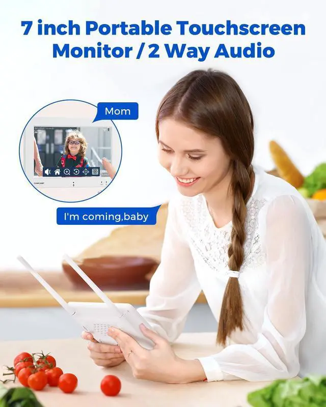 Alt view image 4 of 7 - Gadpiparty Camcamp Wireless Security Camera System, Solar-Powered 4MP 4 Cam-Kit with 7" Touchscreen Monitor, Outdoor Camera 0 Monthly Fee, Color Night Vision, Motion Detection, PTZ, 2 Way Audio for B