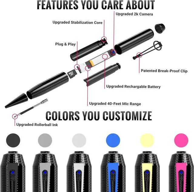 Alt view image 3 of 7 - iSpyPen Pro X - Full HD 2K Resolution Spy Pen Camera - USA Engineered State of Art Secret Recording Device - New and Improved 2023 Model (32GB, Sapphire Blue)
