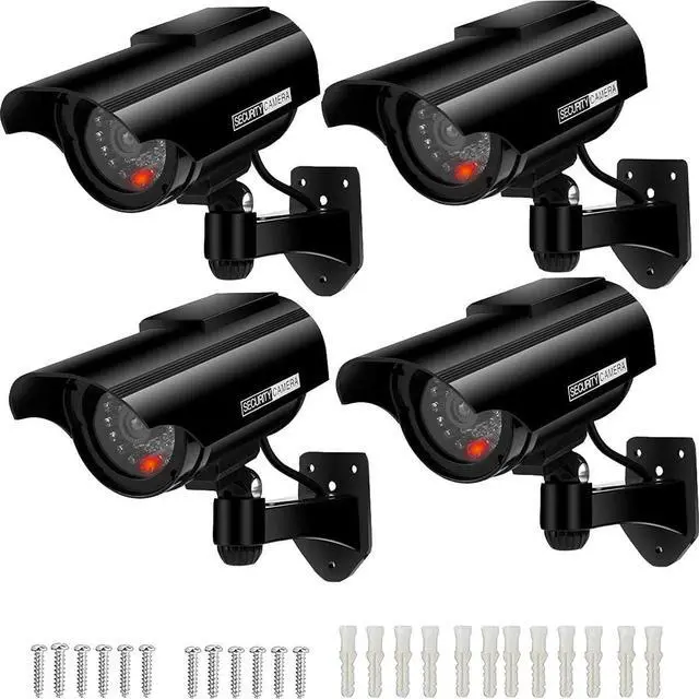 Main image of Gadpiparty Solar Powered Dummy Security Camera, Bullet Fake Security Cameras, Simulated Surveillance System with Red LED Light and CCTV Stickers for Home Businesses Indoor/Outdoor (4 Packs, Black)
