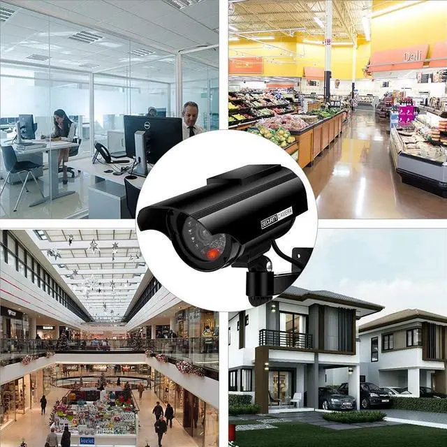 Alt view image 7 of 7 - Gadpiparty Solar Powered Dummy Security Camera, Bullet Fake Security Cameras, Simulated Surveillance System with Red LED Light and CCTV Stickers for Home Businesses Indoor/Outdoor (4 Packs, Black)