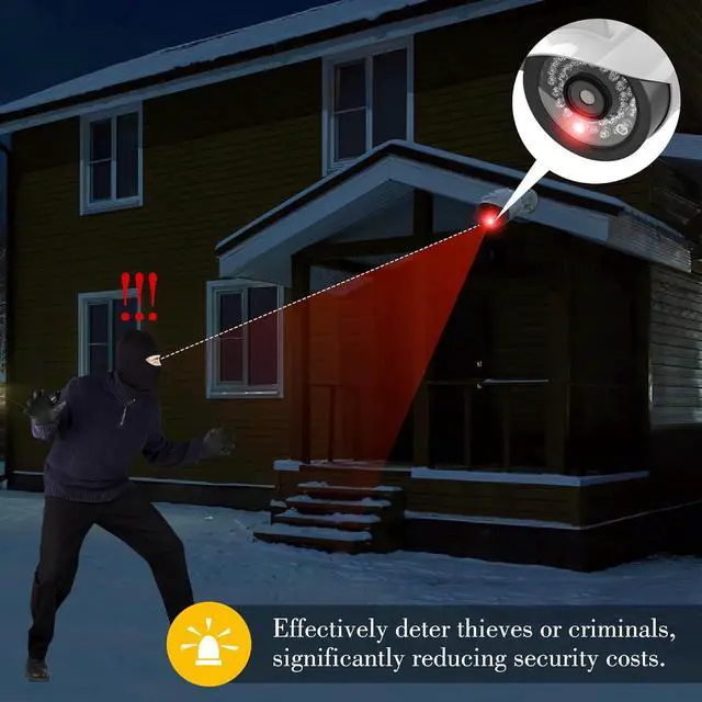 Alt view image 7 of 7 - BNT Solar Powered Fake Security Camera, Bullet Shape Fake Surveillance Camera with Red LED Light for Night, Security Warning Sticker, for Outdoor Safety Alert (White 2Pack,Battery not Included)