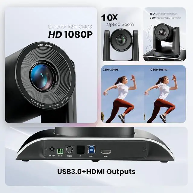 Alt view image 7 of 7 - 10x Zoom Conference Room Video Camera System, All-in-One HD 1080P 60fps 10X Optical USB3.0 HDMI PTZ and Bluetooth Speaker with Microphones Bundle for Medium by DT