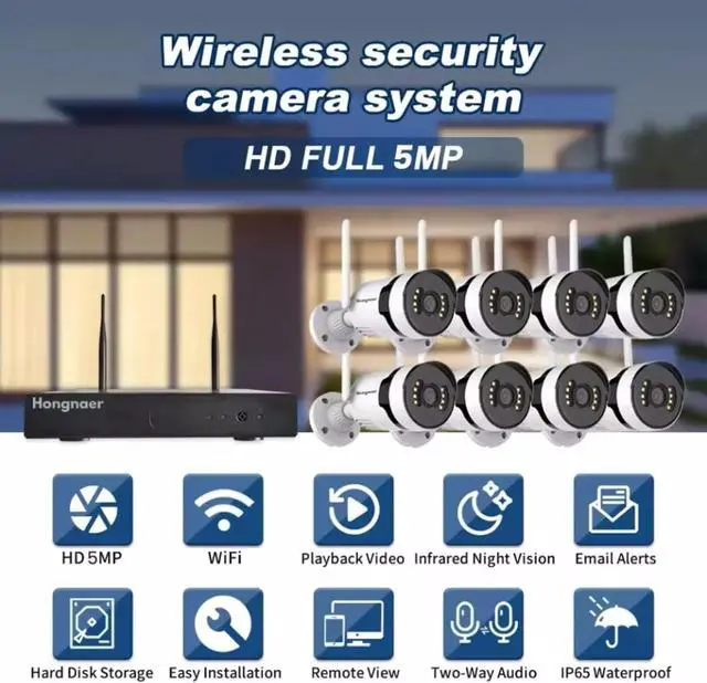 Alt view image 2 of 7 - Gadpiparty 8CH 5MP HD Home Security Camera System with 8 Cameras, Outdoor Wireless WIFI Surveillance Cameras Kit with Two Way Audio, Color Night Vision, Remote viewing
