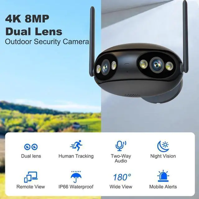 Alt view image 2 of 7 - Gadpiparty 8CH 8MP POE Home Security Camera System with 8 Dual Lens Cameras, 4K Surveillance NVR Kit with Two Way Audio, Color Night Vision, Motion Detection, for Outdoor and Indoor