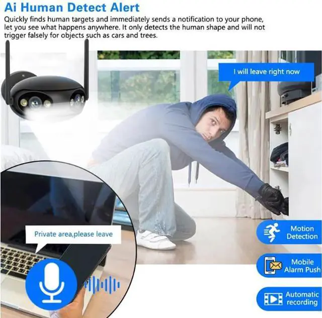 Alt view image 3 of 7 - Gadpiparty 8CH 8MP POE Home Security Camera System with 8 Dual Lens Cameras, 4K Surveillance NVR Kit with Two Way Audio, Color Night Vision, Motion Detection, for Outdoor and Indoor