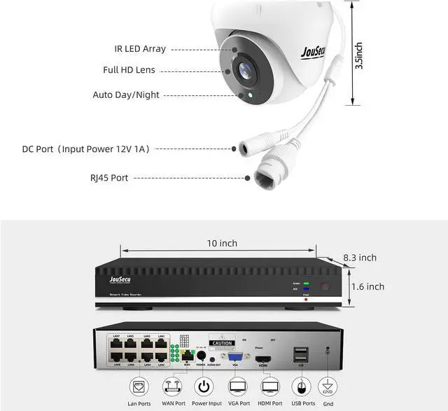 Alt view image 6 of 6 - Gadpiparty Home Security Camera System 4pcs 3MP HD POE IP Cameras Outdoor, 8CH 3MP POE NVR Kit with 1TB HDD, Wired CCTV Camera System Wired Only, Night Vision 24/7 Recording