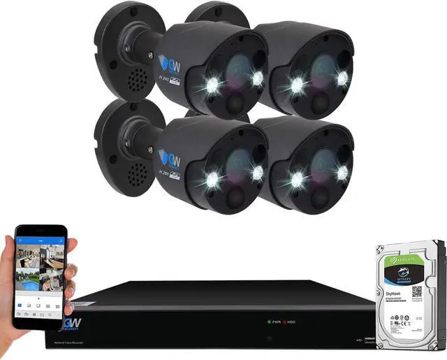 Main image of Gadpiparty GW Security 2-Way Audio Floodlight 5.0 Megapixel PoE Security Camera System, 8 Channel 4K NVR with 4 x 5MP Full-time Color Night Vision IP Camera, Thermal PIR Heat & Motion Sensing, Two Wa