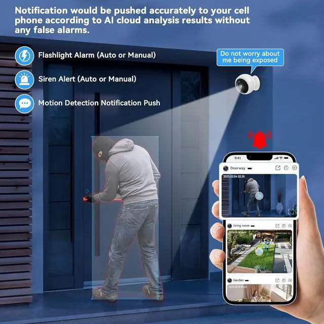 Alt view image 7 of 7 - Magnetic Security Camera Wireless - 2Pack AI Motion Detection, 2K HD Video, Battery Powered, Ease of Setup, 2-Way Audio,IR Color Night Vision, Waterproof, Outdoor & Indoor Surveillance