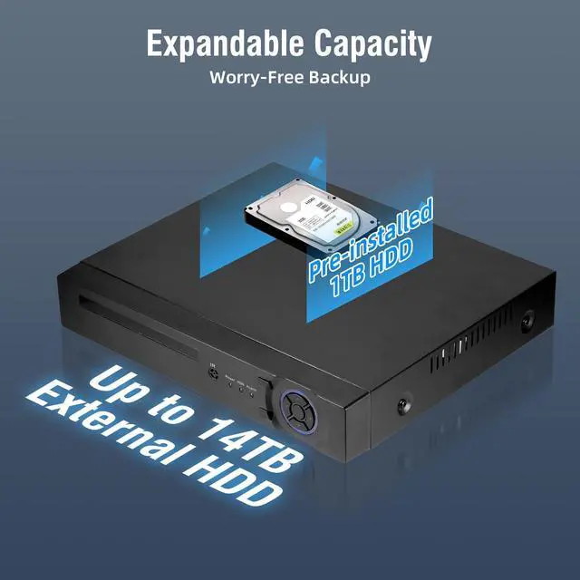 Alt view image 3 of 7 - Gadpiparty 1080p 16 Channel Security Recorder DVR, Hybrid 6-in-1 Surveillance Digital Video Recorder for up tp 5MP AHD/TVI/CVI/CVBS/IP/XVI Camera, Human Detection, Remote Access(with 1TB Hard Drive)