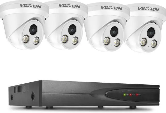 Main image of VIKYLIN Plug & Play 4K 8CH PoE NVR Recorder and 4pcs 4K 8MP Full Color AI Turret IP PoE Camera with Human & Vehicle Detection and F1.0 Aperture 98ft Color Night Vision, One-Way Audio